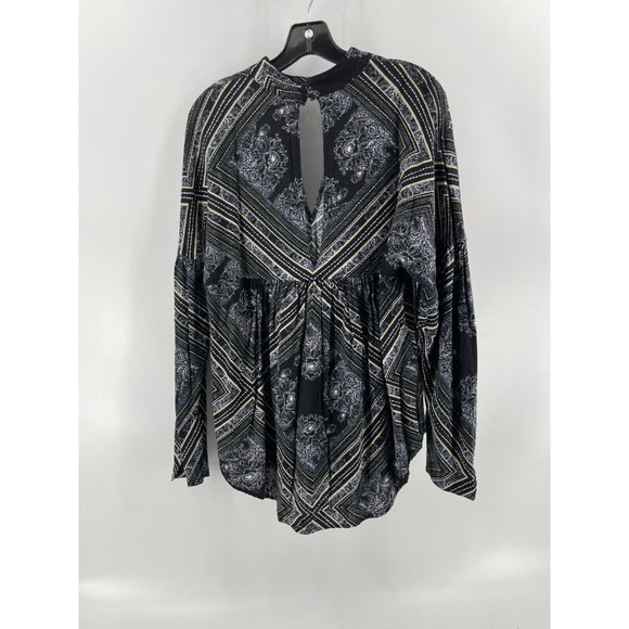 Free People Women's Long Sleeve Black White Geometric Boho Chic Shirt Top Size S - Picture 7 of 12